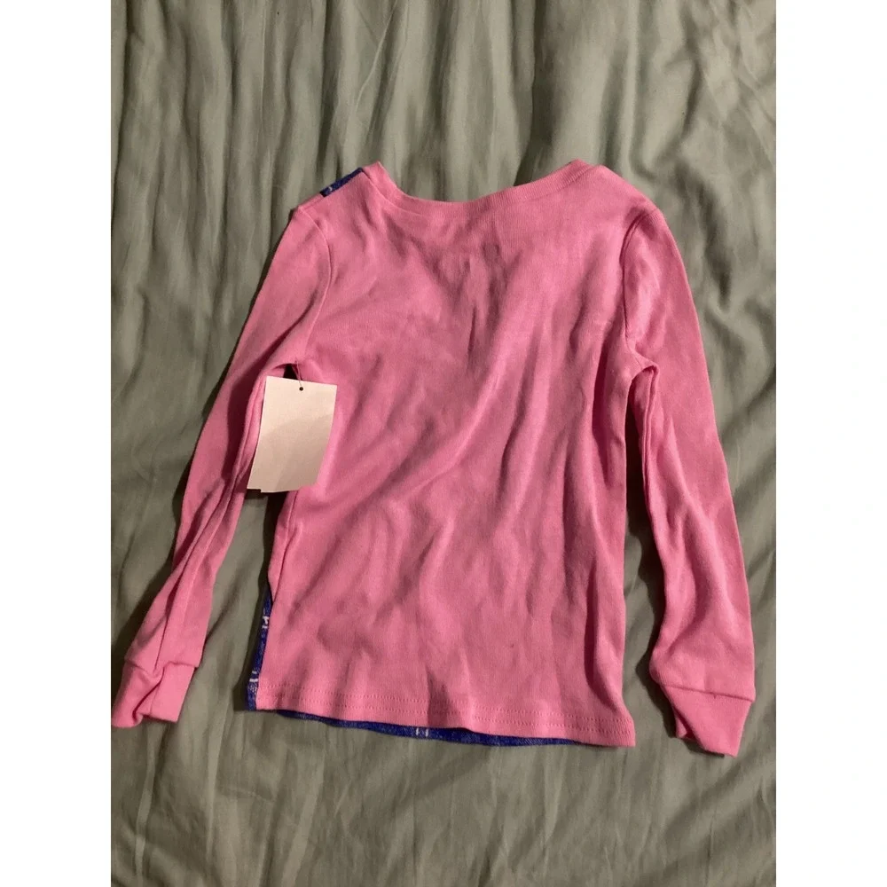 Ms. Rachel Toddler Girls Pink‎ Long Sleeve Graphic Tee Faux Overalls Shirt 3T